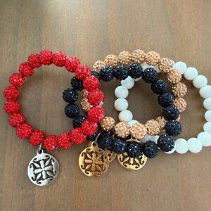 Rustic Cuff Red, Black, Gold, and White Beaded Bracelets